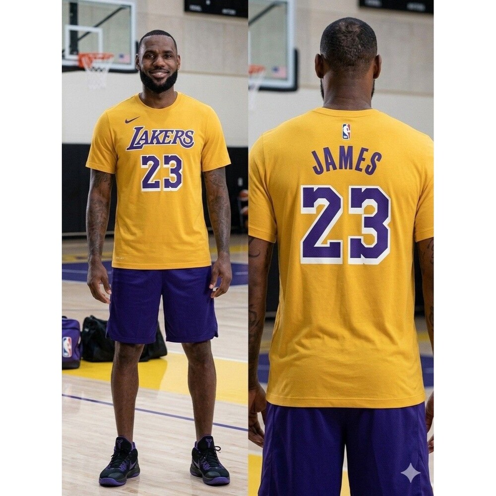Nike Lakers Mens Large LeBron James 23 Dri-FIT T-Shirt Gold Basketball Gym Tee
